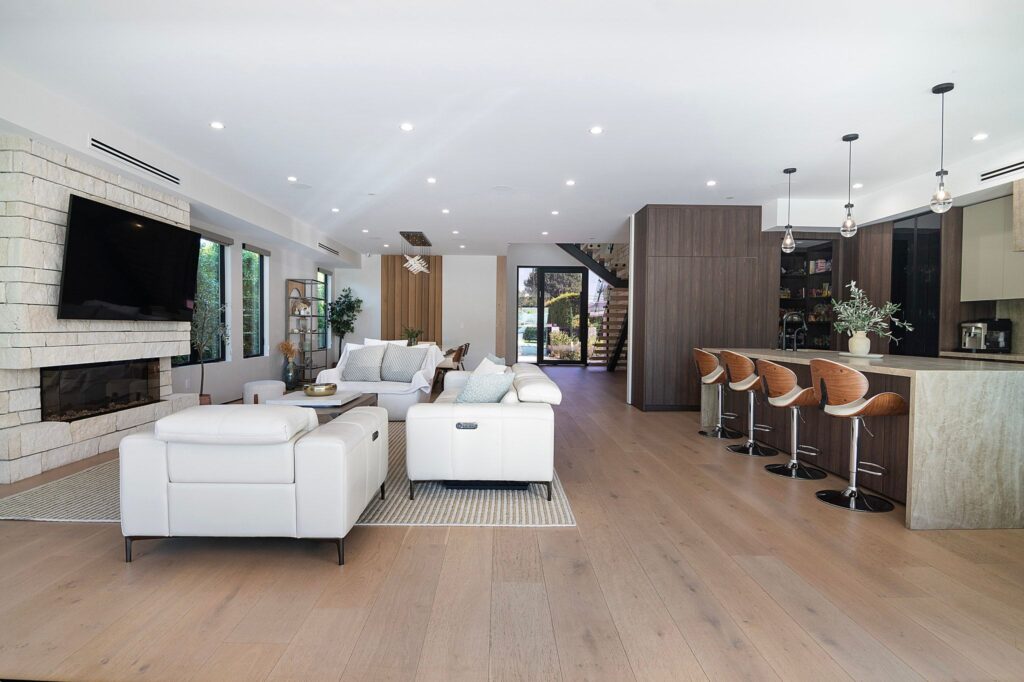 Greenbush Sherman Oaks remodel - great room with fireplace